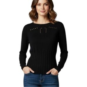 Oblique Creations Black Fine Knit Long Sleeve Sweater With Ribbed Waist Size 2